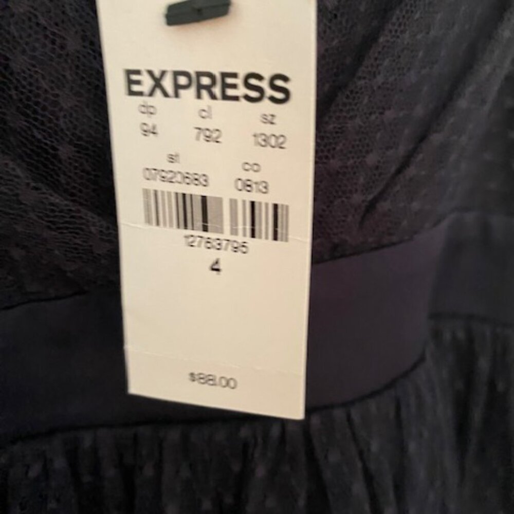 NWT navy blue $88 Express knee-length tulle dress, size 4 - Picture 4 of 13